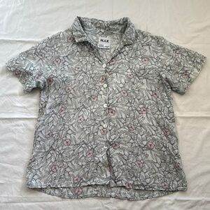 FLAX Linen Floral Button Down Short Sleeve Shirt